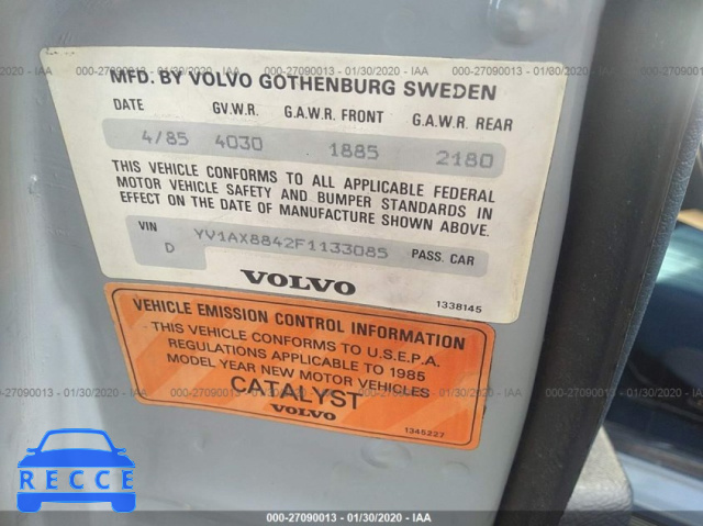 1985 VOLVO 244 DL/GL YV1AX8842F1133085 image 8