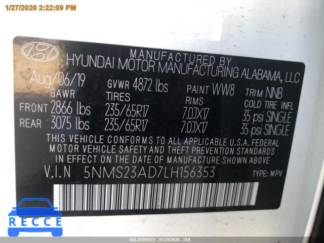 2020 HYUNDAI SANTA FE SE 5NMS23AD7LH156353 image 11