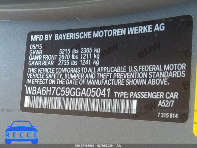 2016 BMW 650 XI WBA6H7C59GGA05041 зображення 8