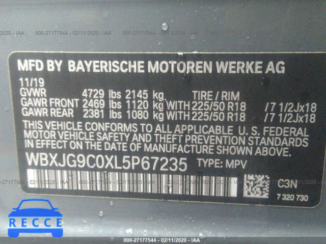 2020 BMW X1 XDRIVE28I WBXJG9C0XL5P67235 image 8