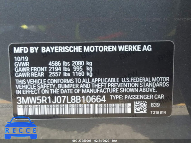 2020 BMW 330I 3MW5R1J07L8B10664 image 8