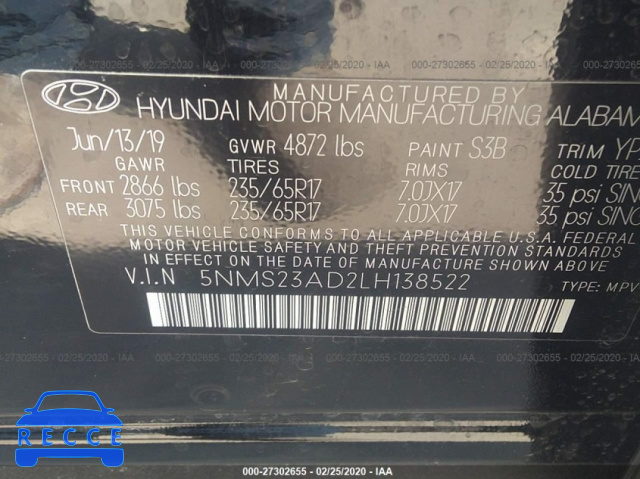 2020 HYUNDAI SANTA FE SE 5NMS23AD2LH138522 image 7