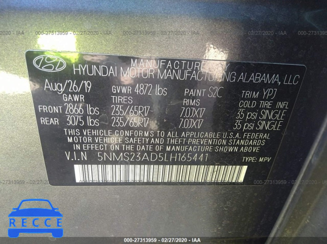 2020 HYUNDAI SANTA FE SE 5NMS23AD5LH165441 image 8