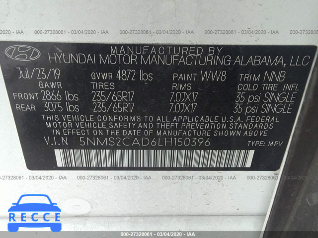 2020 HYUNDAI SANTA FE SE 5NMS2CAD6LH150396 image 8