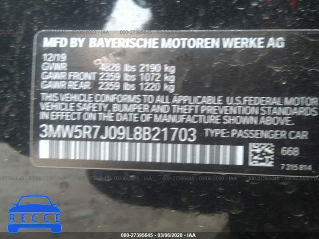 2020 BMW 330XI 3MW5R7J09L8B21703 image 8