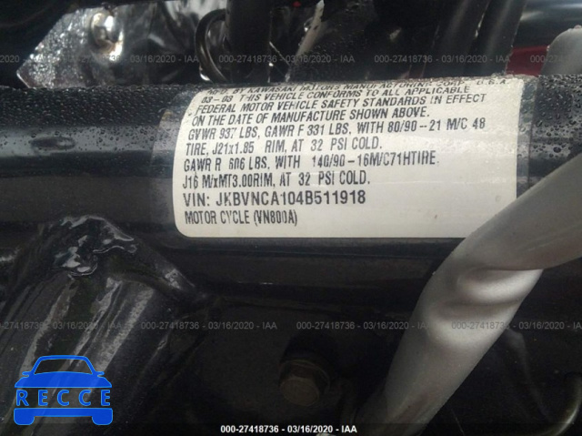 2004 KAWASAKI VN800 JKBVNCA104B511918 зображення 9