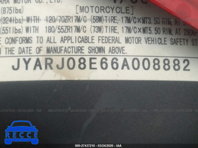 2006 YAMAHA FZ6 S JYARJ08E66A008882 Bild 9