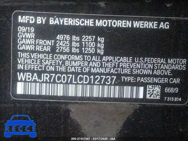 2020 BMW 530 XI WBAJR7C07LCD12737 Bild 8