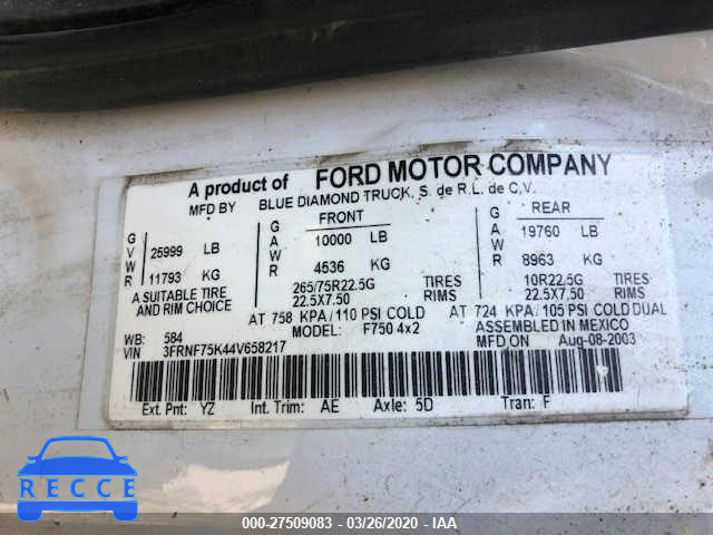 2004 FORD F750 SUPER DUTY 3FRNF75K44V658217 image 9