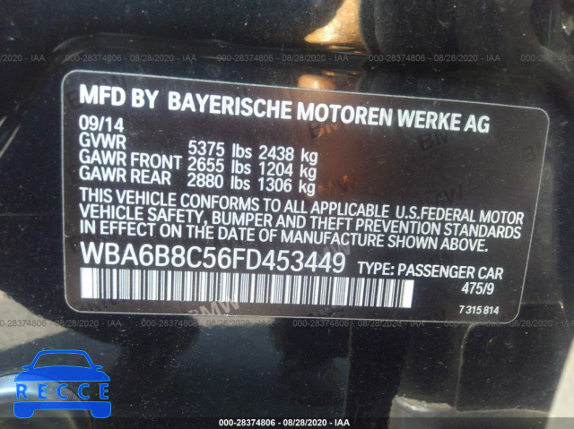 2015 BMW 6 SERIES 640I XDRIVE WBA6B8C56FD453449 зображення 8