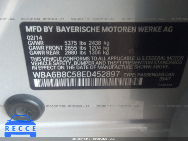 2014 BMW 6 SERIES 640I XDRIVE WBA6B8C58ED452897 image 8