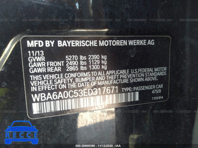 2014 BMW 6 SERIES 640I WBA6A0C53ED317671 Bild 7