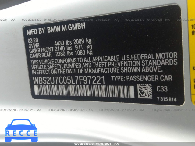 2020 BMW M2 COMPETITION WBS2U7C05L7F97221 image 8