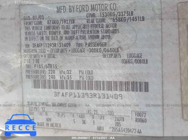 2003 FORD ZX2 ZX2 3FAFP11393R131409 image 8