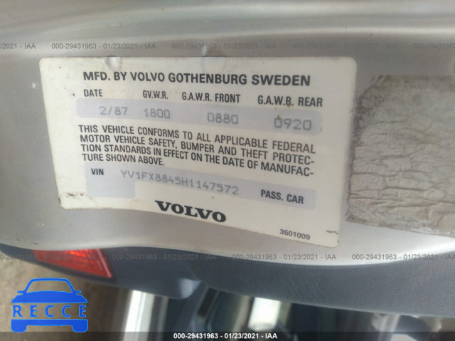 1987 VOLVO 740 GLE YV1FX8845H1147572 Bild 8
