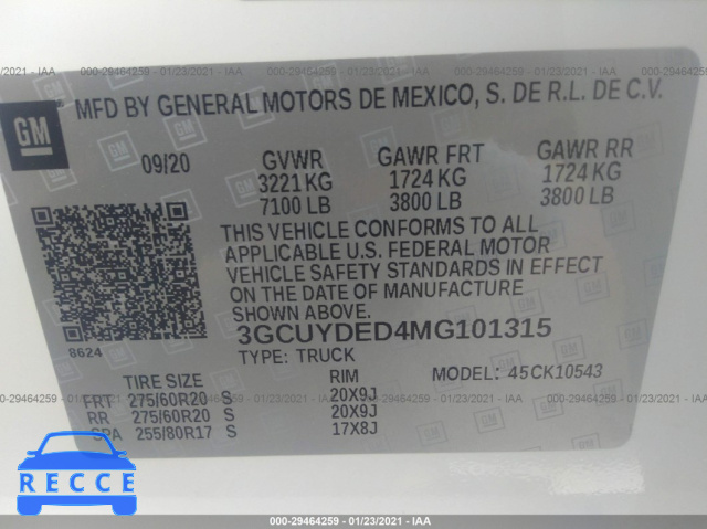 2021 CHEVROLET SILVERADO 1500 LT 3GCUYDED4MG101315 image 8