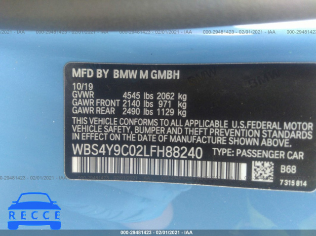 2020 BMW M4  WBS4Y9C02LFH88240 image 8