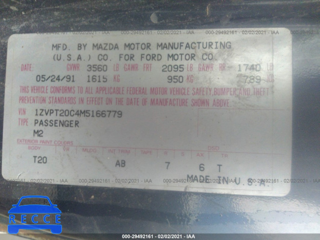 1991 FORD PROBE GL 1ZVPT20C4M5166779 image 8
