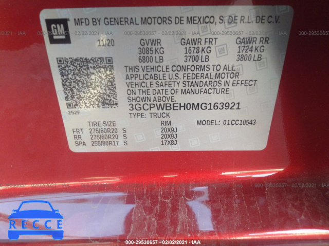2021 CHEVROLET SILVERADO 1500 CUSTOM 3GCPWBEH0MG163921 image 8