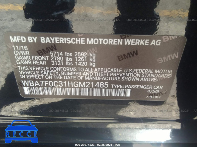 2017 BMW 7 SERIES 750I WBA7F0C31HGM21485 зображення 8