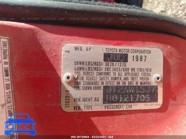 1987 TOYOTA MR2 T-BAR JT2AW15J7H0121705 image 8