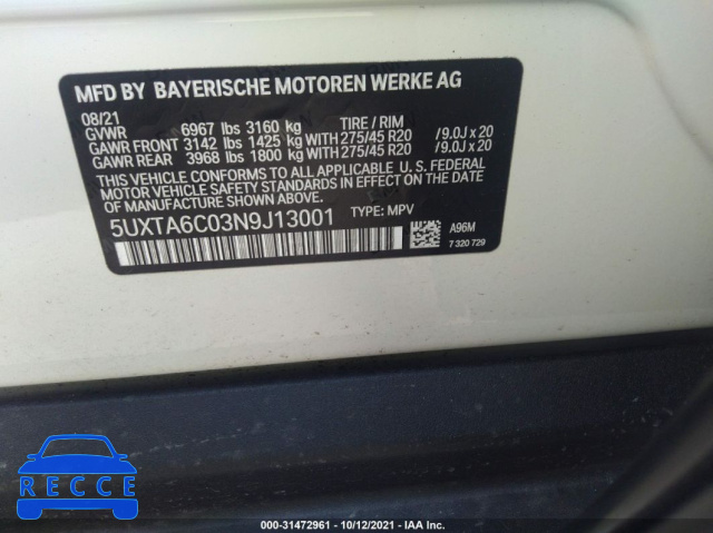 2022 BMW X5 XDRIVE45E 5UXTA6C03N9J13001 зображення 8