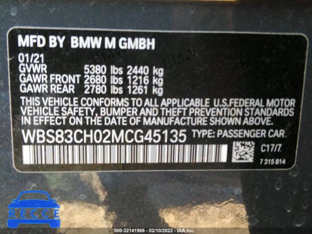 2021 BMW M5 WBS83CH02MCG45135 image 8