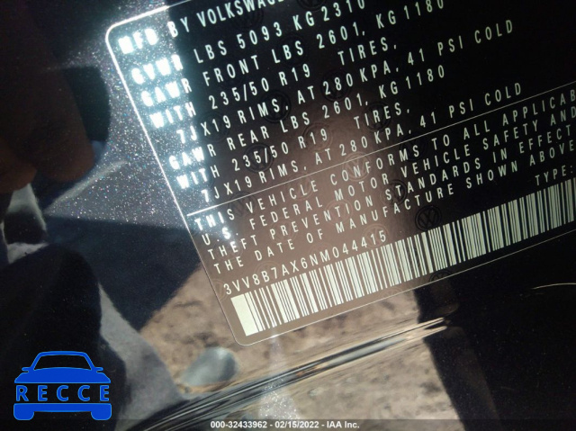 2022 VOLKSWAGEN TIGUAN SE R-LINE BLACK 3VV8B7AX6NM044415 image 8