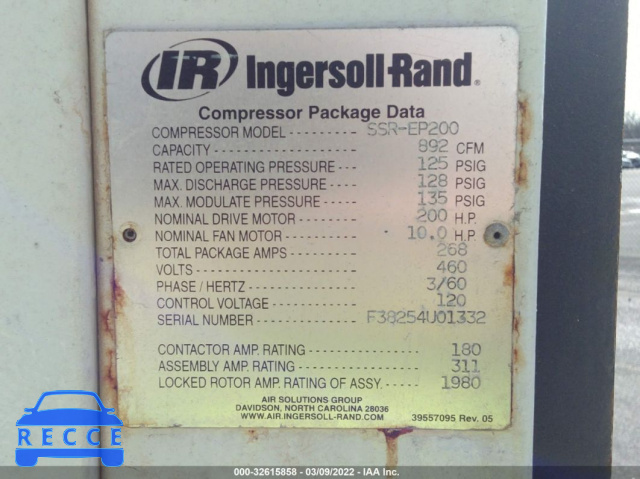 2001 INGERSOLL RAND SSR-EP200 COMPRESSOR 00000F38254U01332 image 8