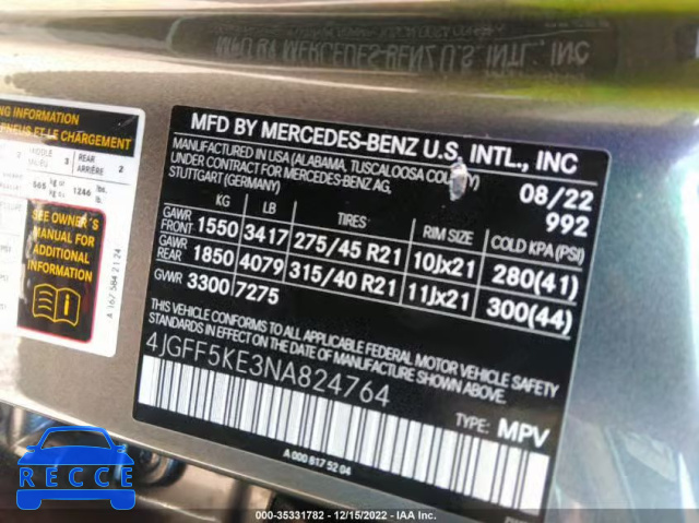 2022 MERCEDES-BENZ GLS GLS 450 4JGFF5KE3NA824764 image 8