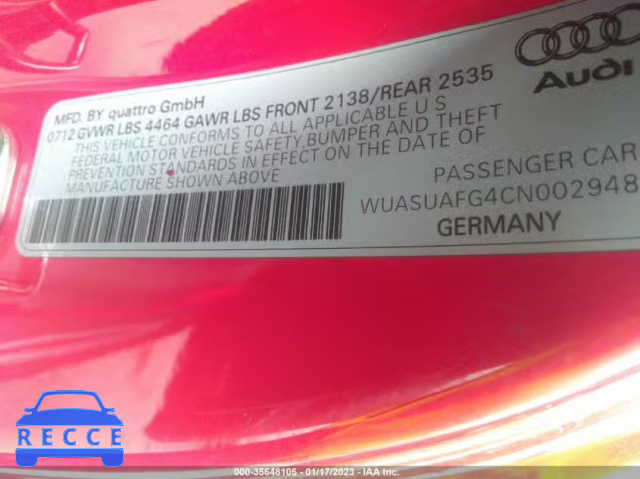 2012 AUDI R8 4.2L WUASUAFG4CN002948 Bild 8