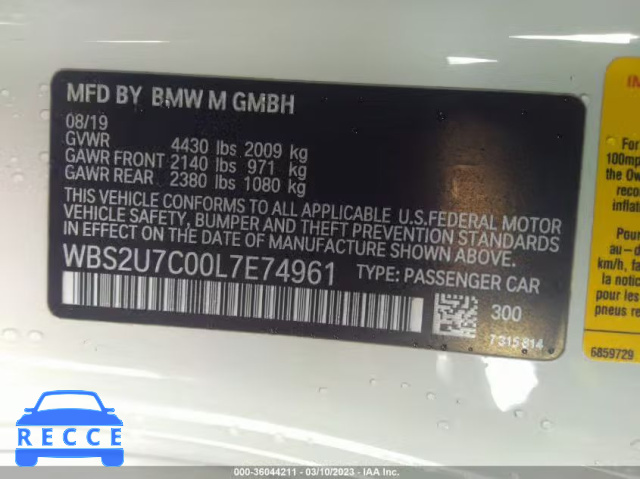 2020 BMW M2 COMPETITION WBS2U7C00L7E74961 зображення 8