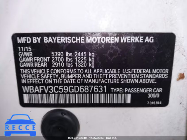 2016 BMW 535D XDRIVE WBAFV3C59GD687631 image 8