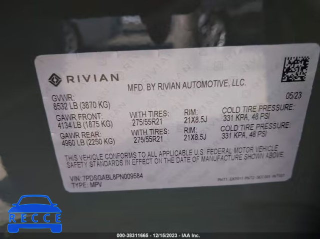 2023 RIVIAN R1S LAUNCH EDITION 7PDSGABL8PN009584 зображення 8