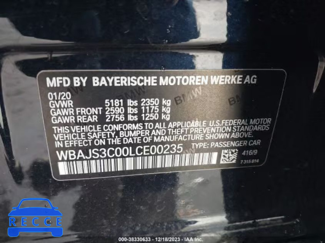 2020 BMW 540I XDRIVE WBAJS3C00LCE00235 image 8