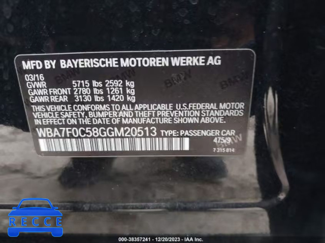2016 BMW 750I WBA7F0C58GGM20513 image 8