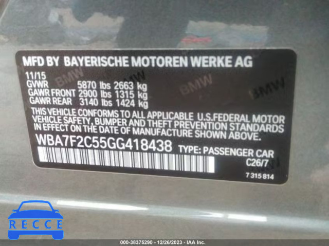 2016 BMW 750I XDRIVE WBA7F2C55GG418438 image 8