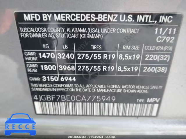 2012 MERCEDES-BENZ GL 450 4MATIC 4JGBF7BE0CA775949 image 8