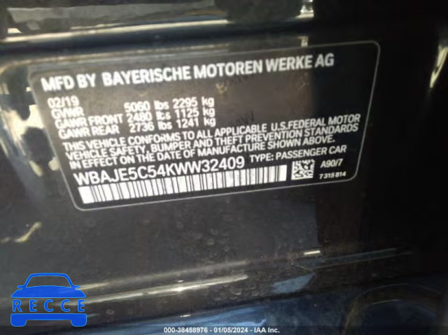 2019 BMW 540I WBAJE5C54KWW32409 зображення 8