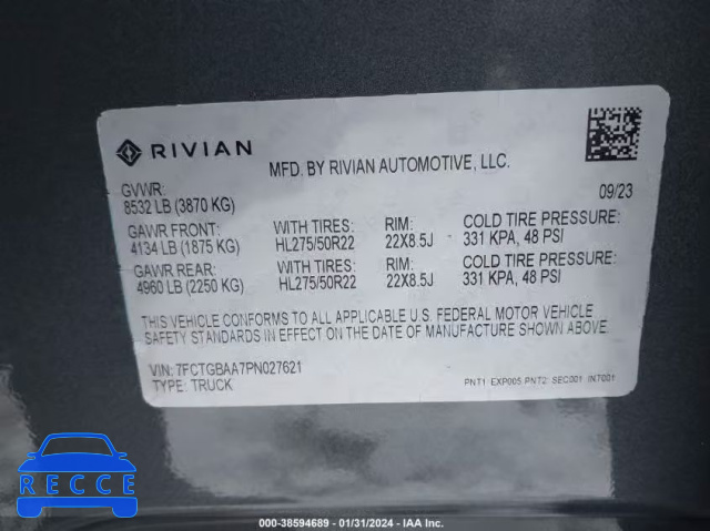 2023 RIVIAN R1T ADVENTURE 7FCTGBAA7PN027621 image 8