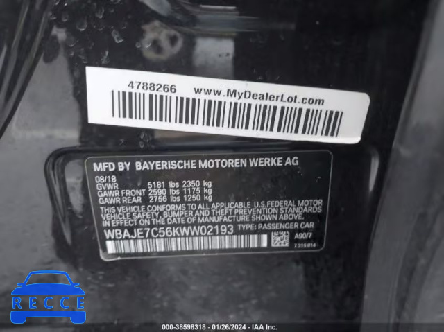 2019 BMW 540I XDRIVE WBAJE7C56KWW02193 image 8