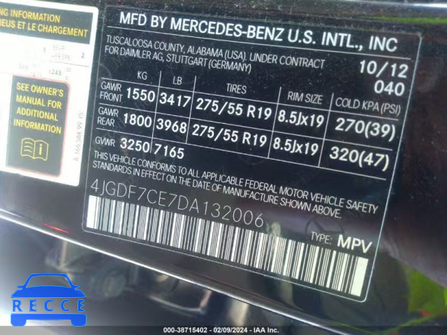 2013 MERCEDES-BENZ GL 450 4MATIC 4JGDF7CE7DA132006 image 8