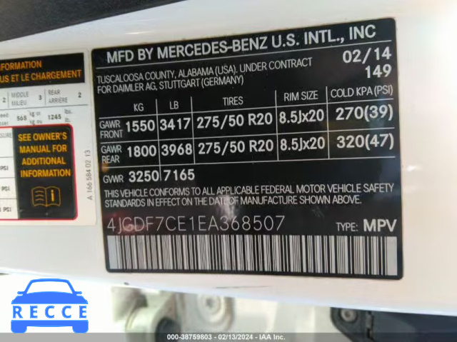 2014 MERCEDES-BENZ GL 450 4MATIC 4JGDF7CE1EA368507 image 8