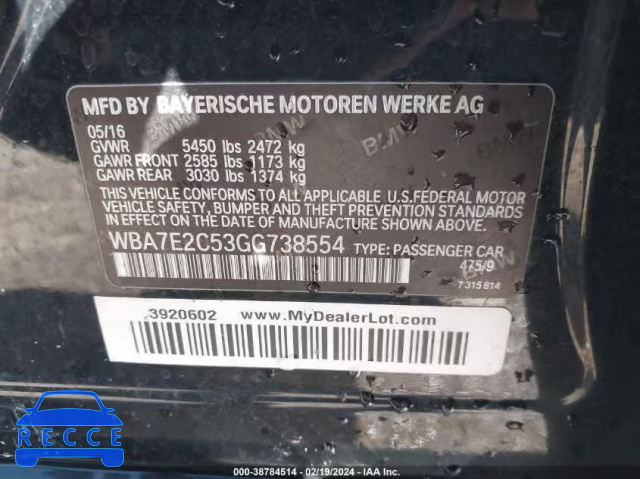 2016 BMW 740I WBA7E2C53GG738554 зображення 8