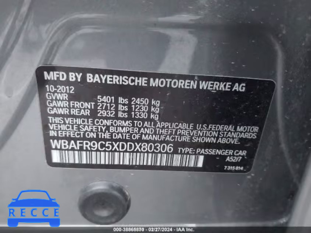 2013 BMW 550I WBAFR9C5XDDX80306 зображення 8