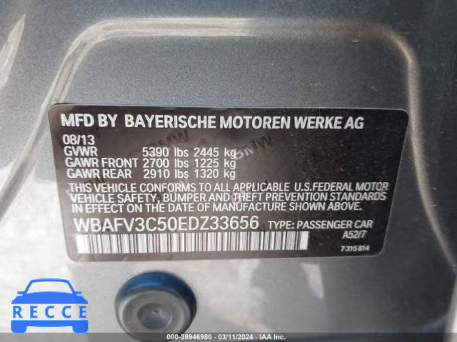 2014 BMW 535D XDRIVE WBAFV3C50EDZ33656 зображення 8