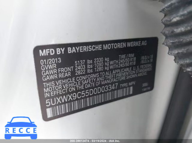 2013 BMW X3 XDRIVE28I 5UXWX9C55D0D03347 зображення 8