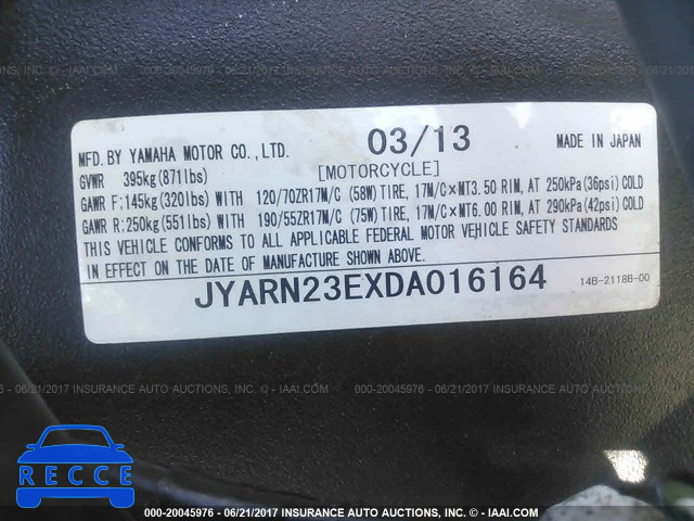 2013 YAMAHA YZFR1 JYARN23EXDA016164 image 9