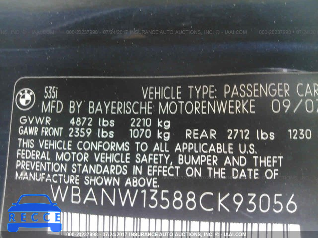 2008 BMW 535 I WBANW13588CK93056 зображення 8