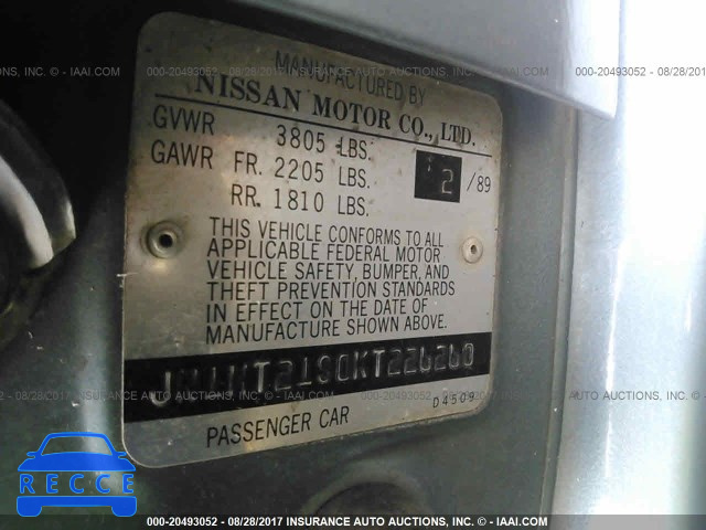 1989 NISSAN STANZA JN1HT21S0KT226260 image 8